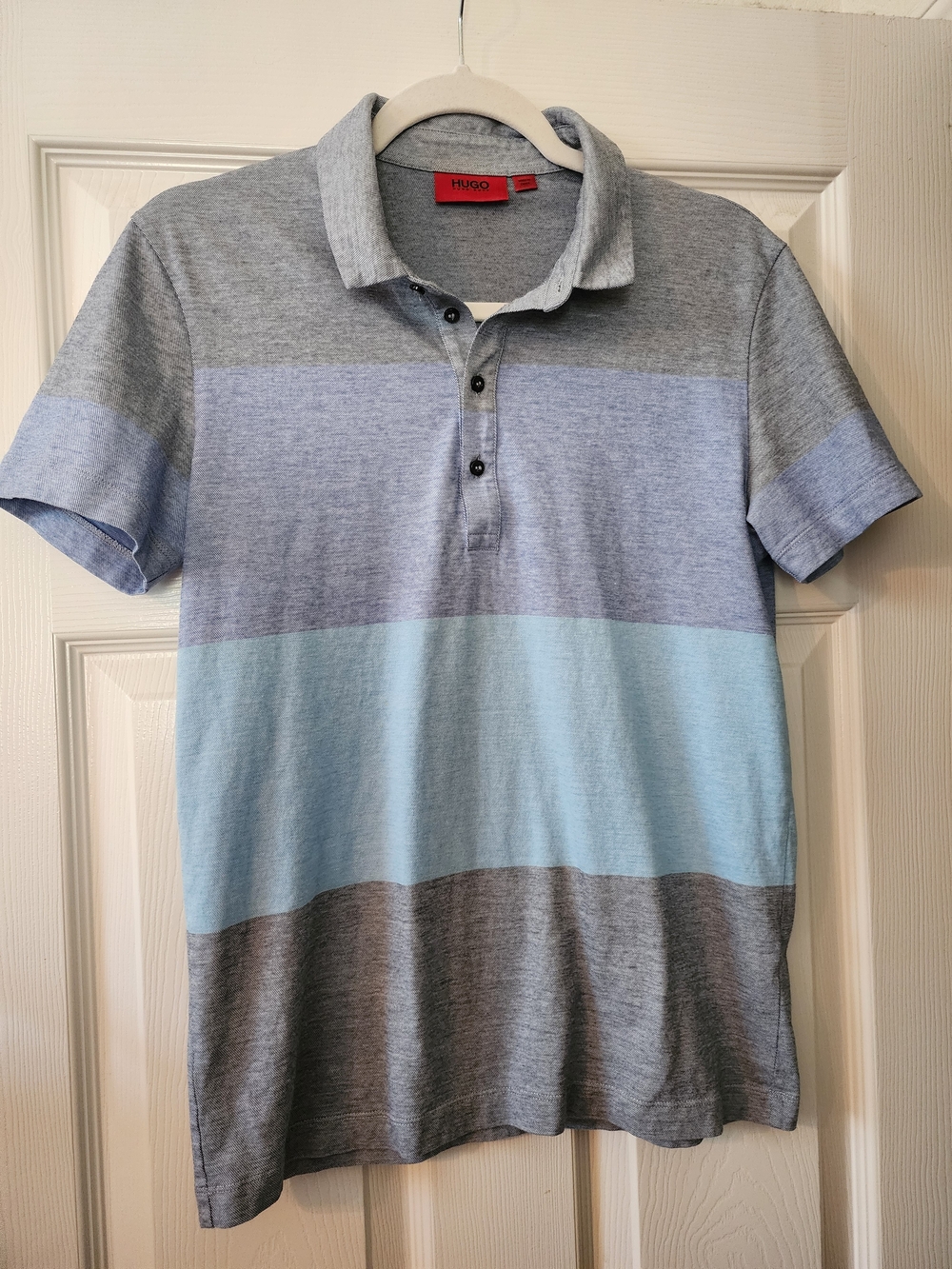 Hugo Boss Men’s Colorblock Striped Golf Polo Shirt - Light Blue & Gray